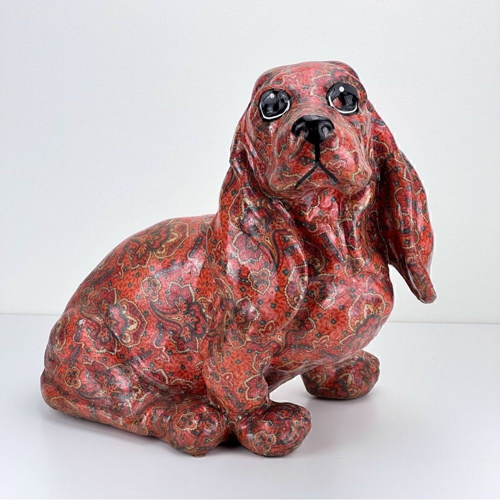 Vintage Decoupage White's Whachamacallits Hand Made Basset Hound Statue …